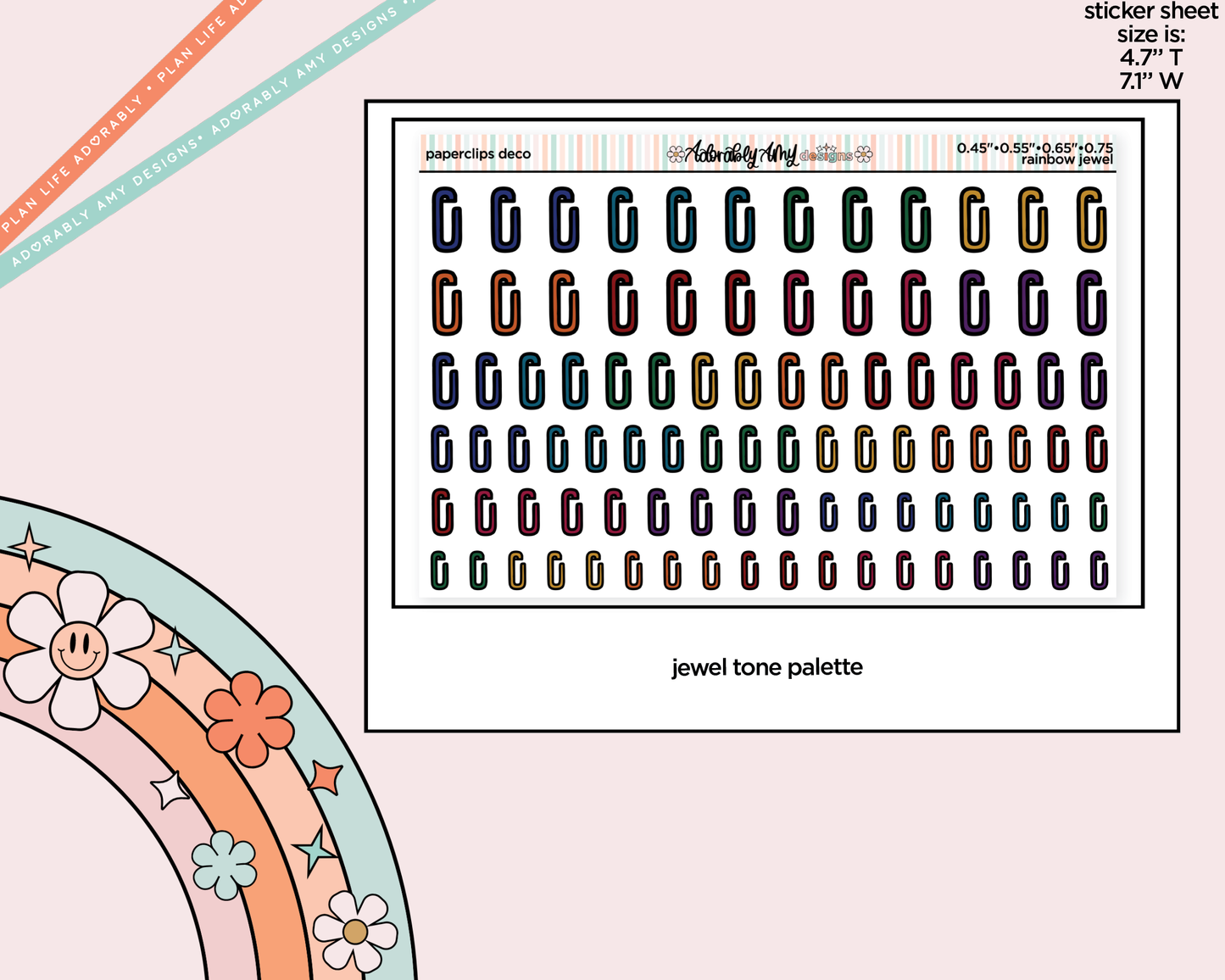 Rainbow Doodled Paperclip Deco Standard Size Stickers for any Planner or Insert