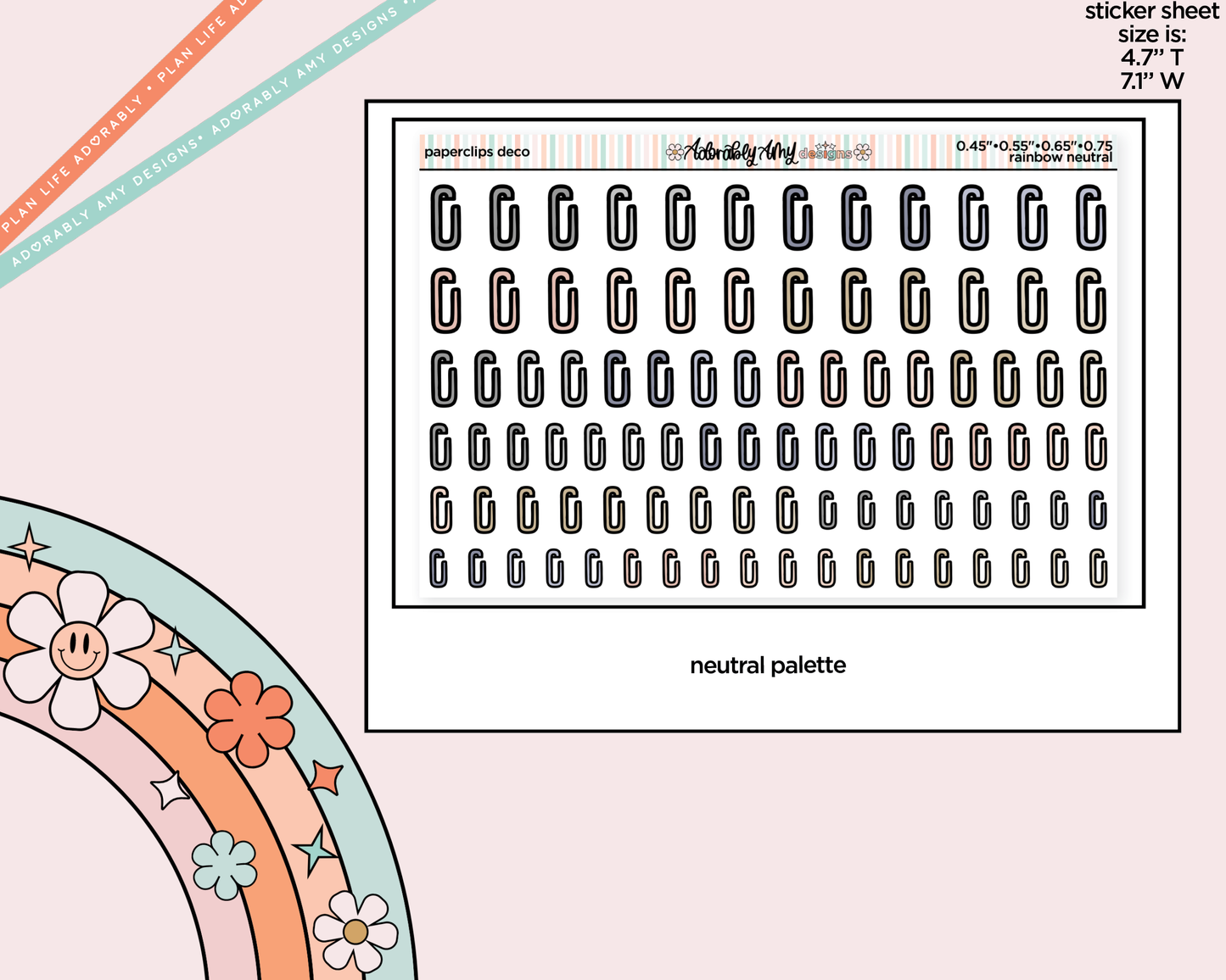 Rainbow Doodled Paperclip Deco Standard Size Stickers for any Planner or Insert