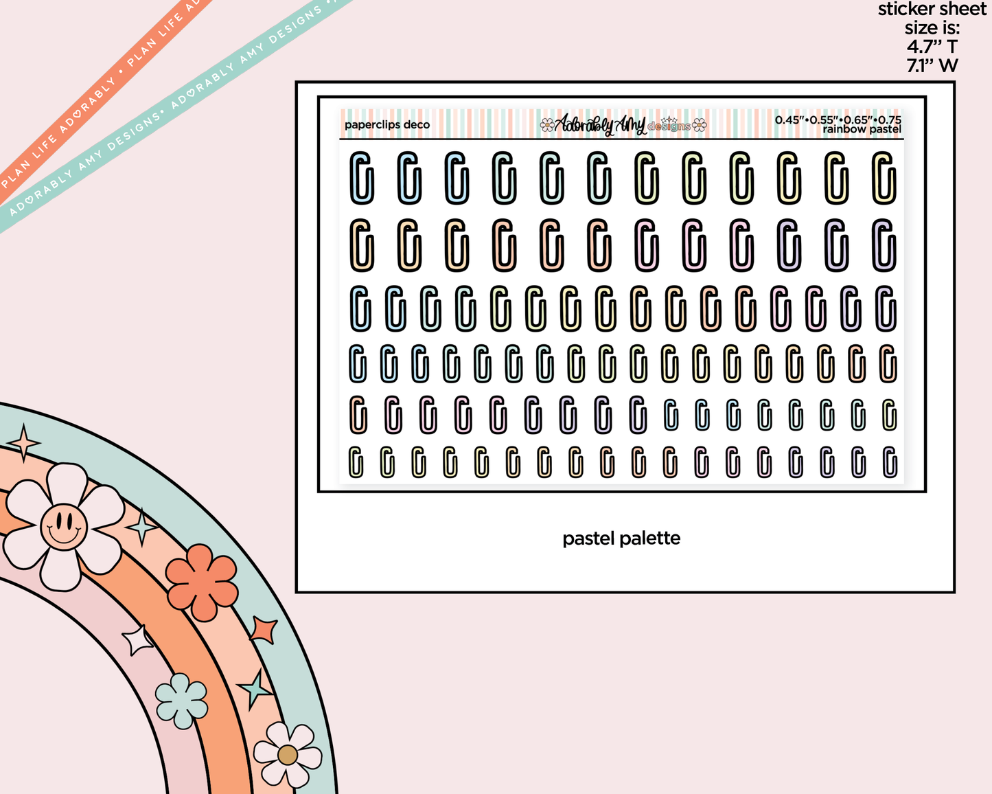 Rainbow Doodled Paperclip Deco Standard Size Stickers for any Planner or Insert