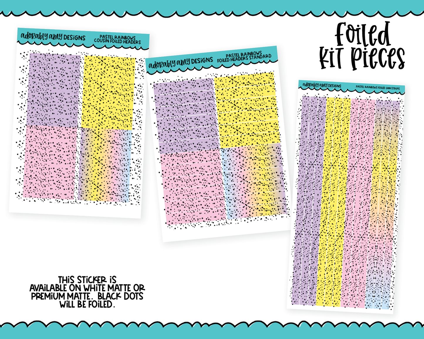 Foiled Pastel Rainbows Headers or Long Strips Planner Stickers for any Planner or Insert