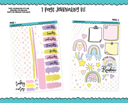 Journaling Kit Pastel Rainbows Planner Sticker Kit in White OR Black for Blackout Planners