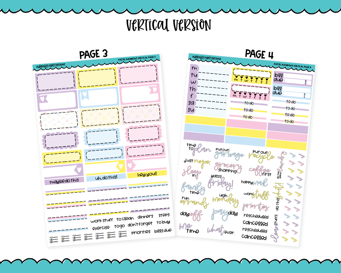 Vertical Pastel Rainbows Planner Sticker Kit for Vertical Standard Size Planners or Inserts