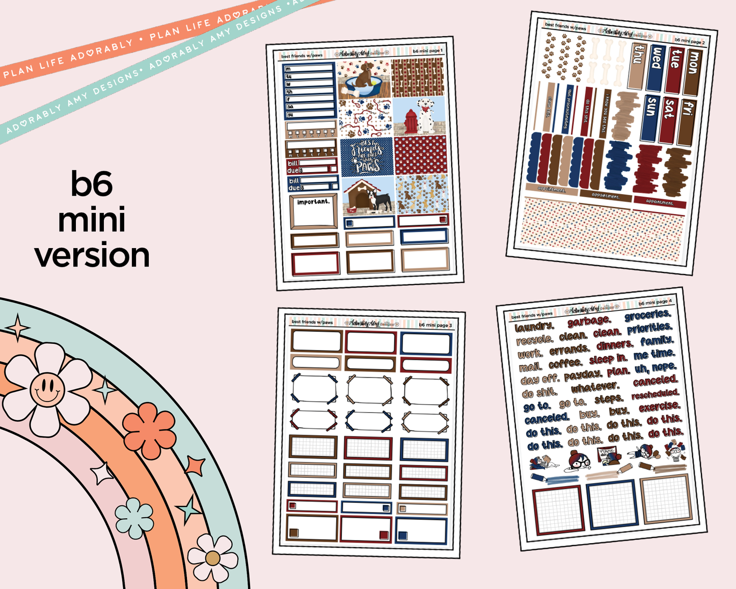 Mini B6 Best Friends are Ones with Paws Planner Sticker Kit sized for ANY Vertical Insert