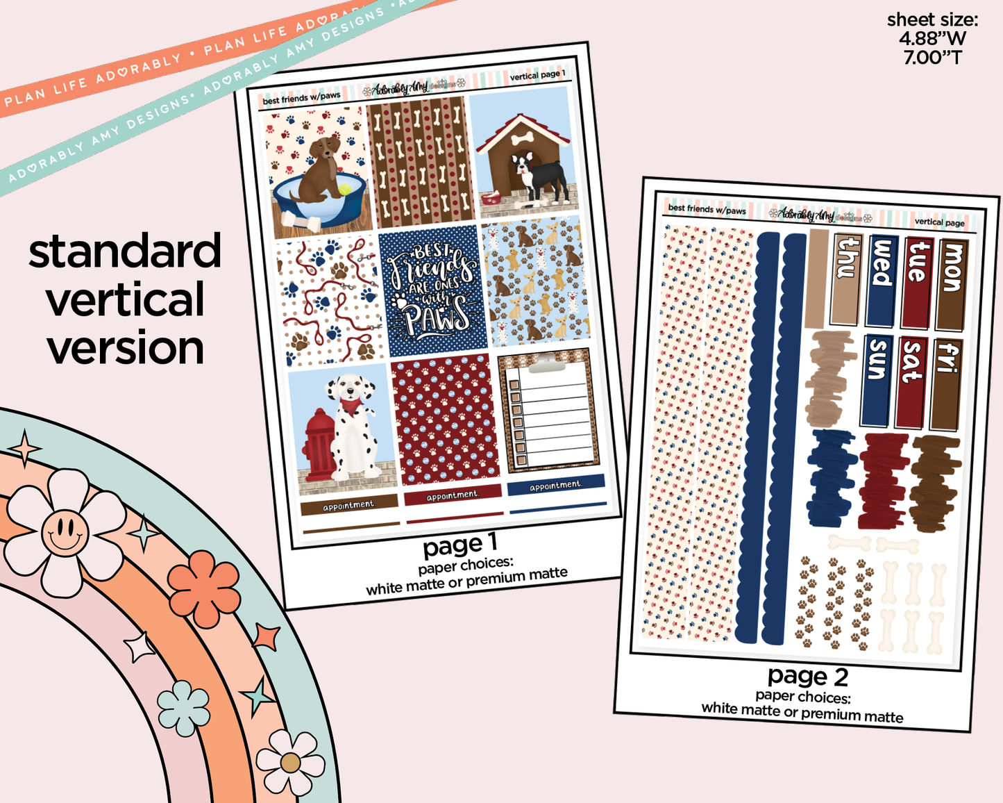 Vertical Best Friends are Ones with Paws Weekly Sticker Kit for Vertical Standard Size Planners or Insert
