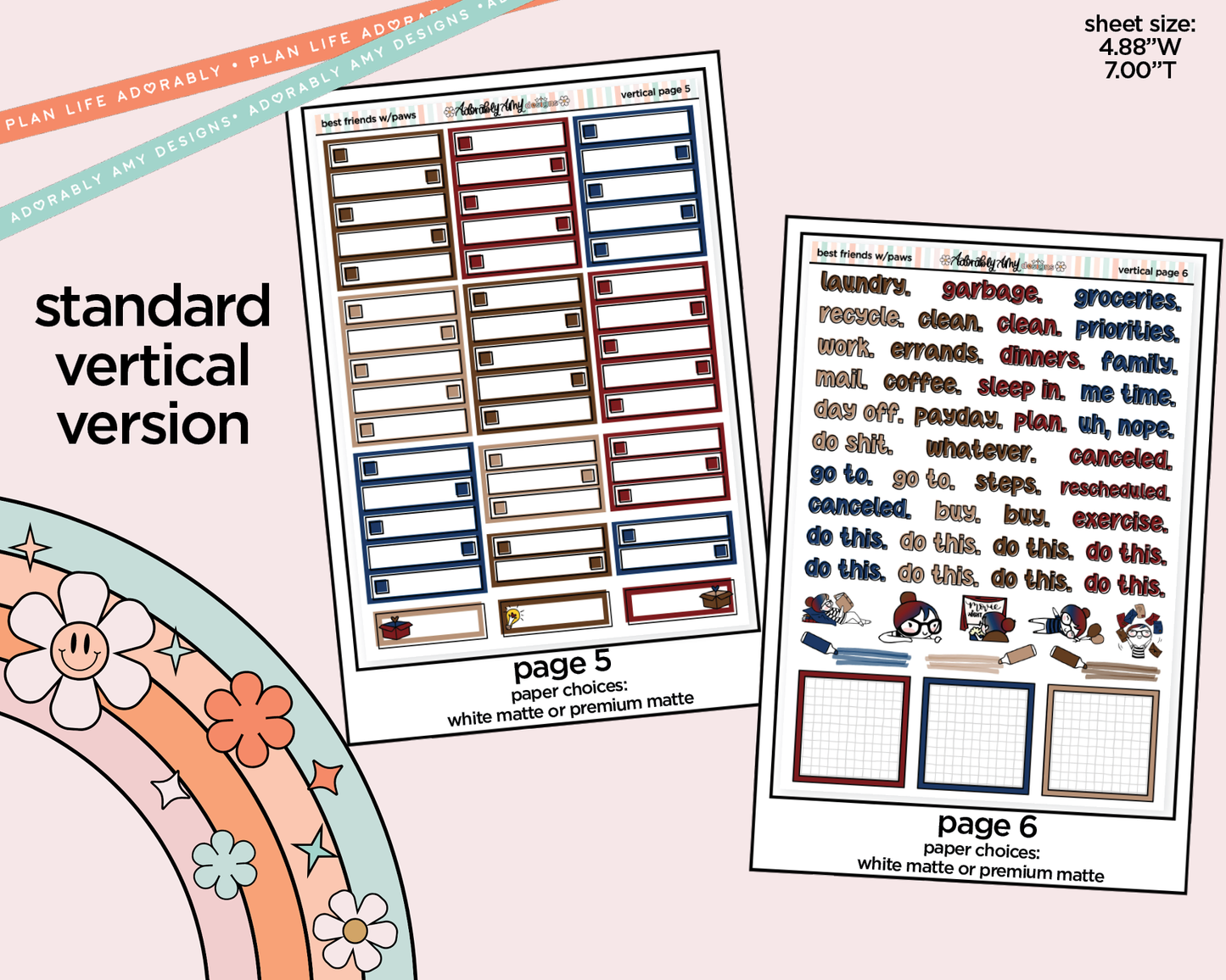 Vertical Best Friends are Ones with Paws Weekly Sticker Kit for Vertical Standard Size Planners or Insert