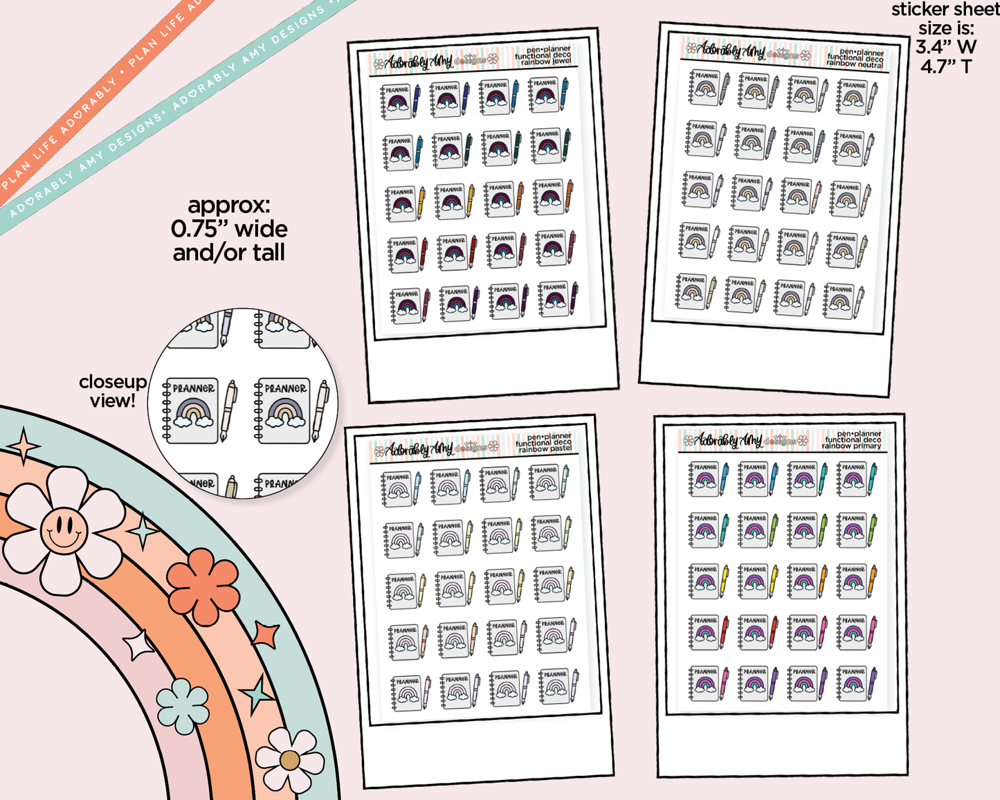 Rainbow Planner & Pen Doodled Icon Stickers
