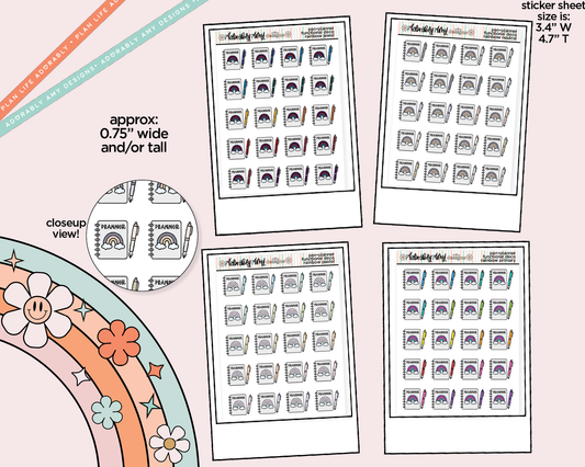 Rainbow Planner & Pen Doodled Icon Stickers