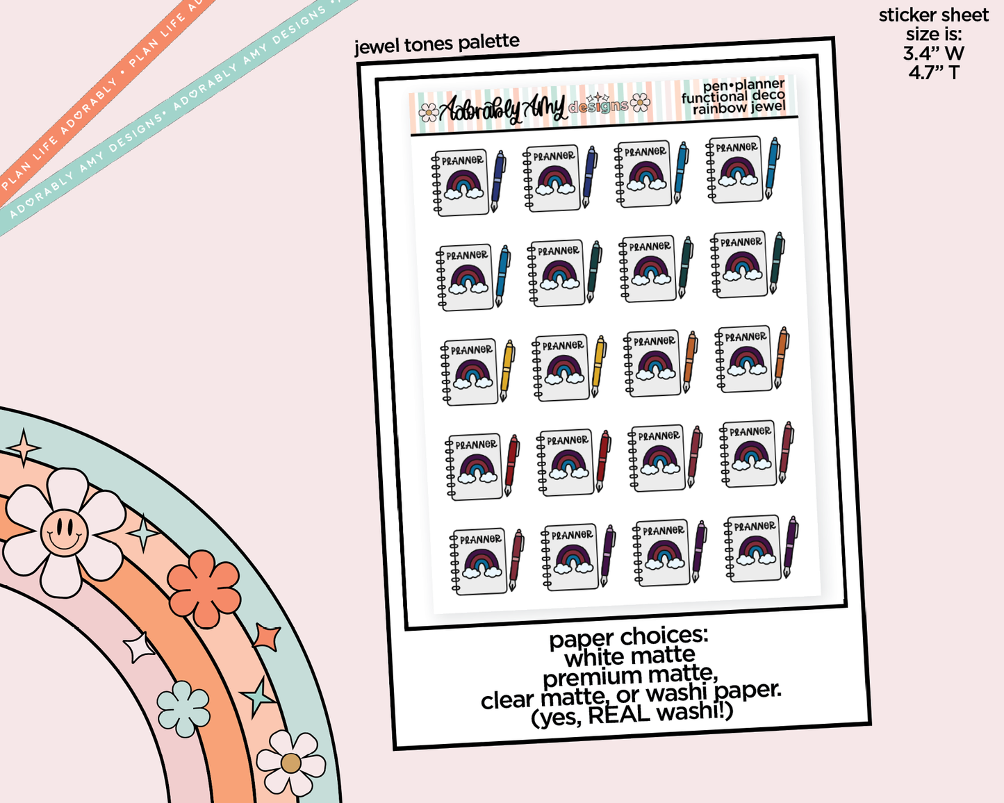 Rainbow Planner & Pen Doodled Icon Stickers