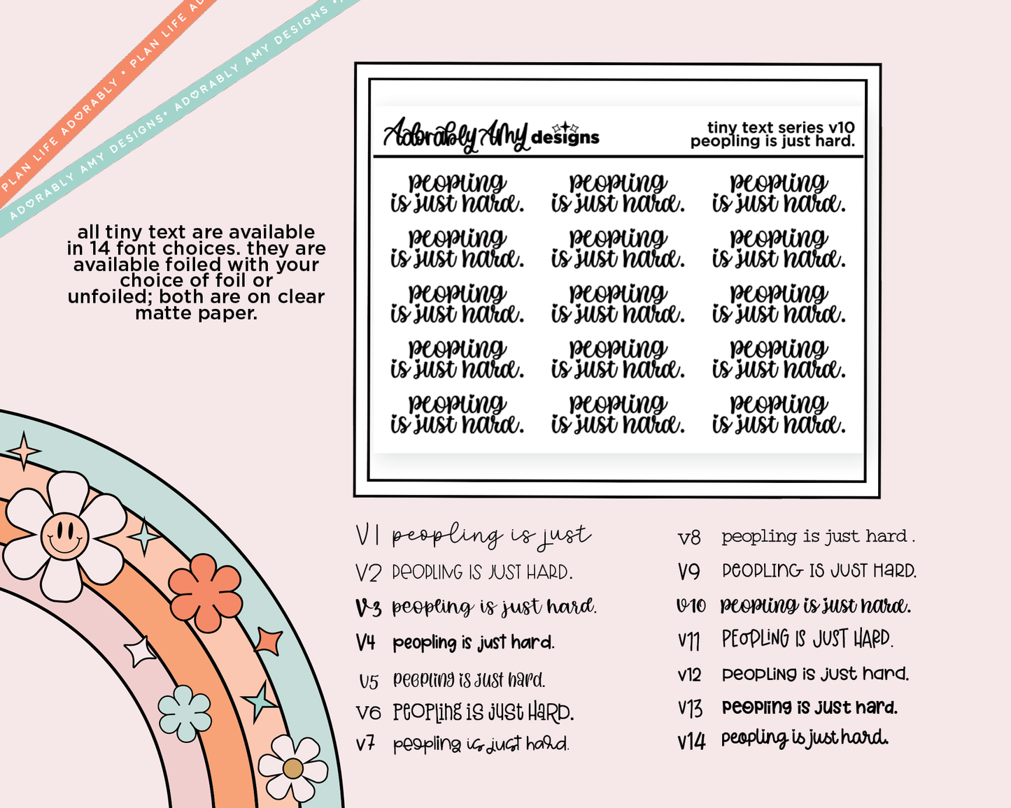 Foiled Tiny Text Series - Peopling is Just Hard Checklist Size Planner Sticker Sheet - Adorably Amy Designs