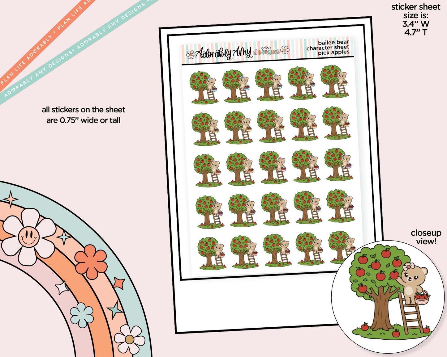 Bailee Bear Apple Picking Decoration Character Planner Stickers
