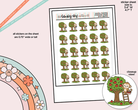 Monty the Monkey Apple Picking Decoration Character Planner Stickers