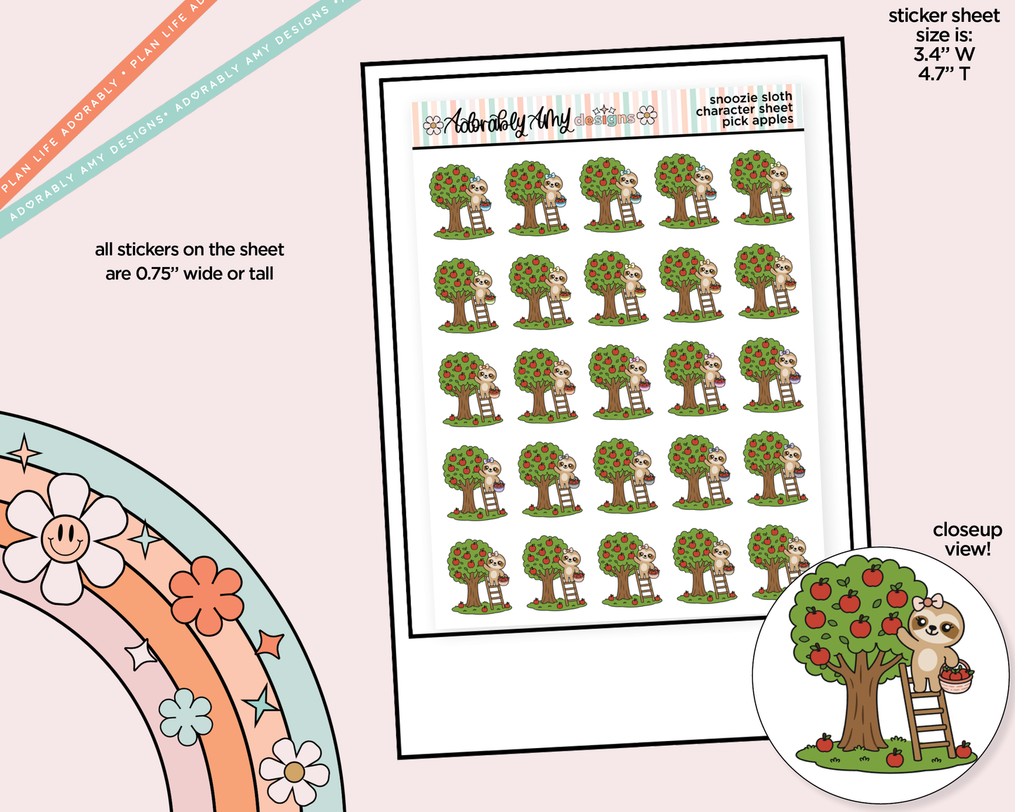 Snoozie Sloth Apple Picking Decoration Character Planner Stickers