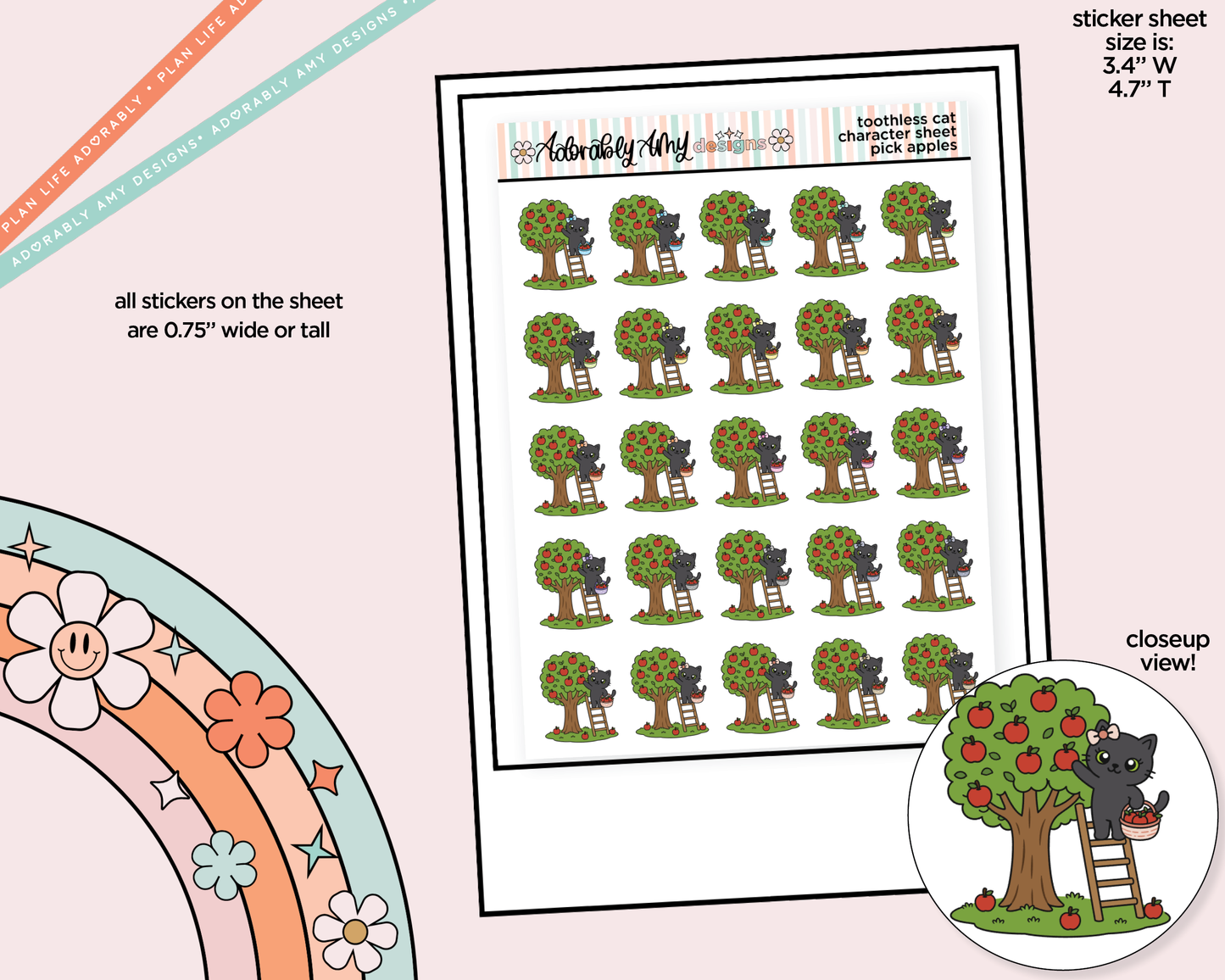 Toothless Cat Apple PIcking Decoration Character Planner Stickers
