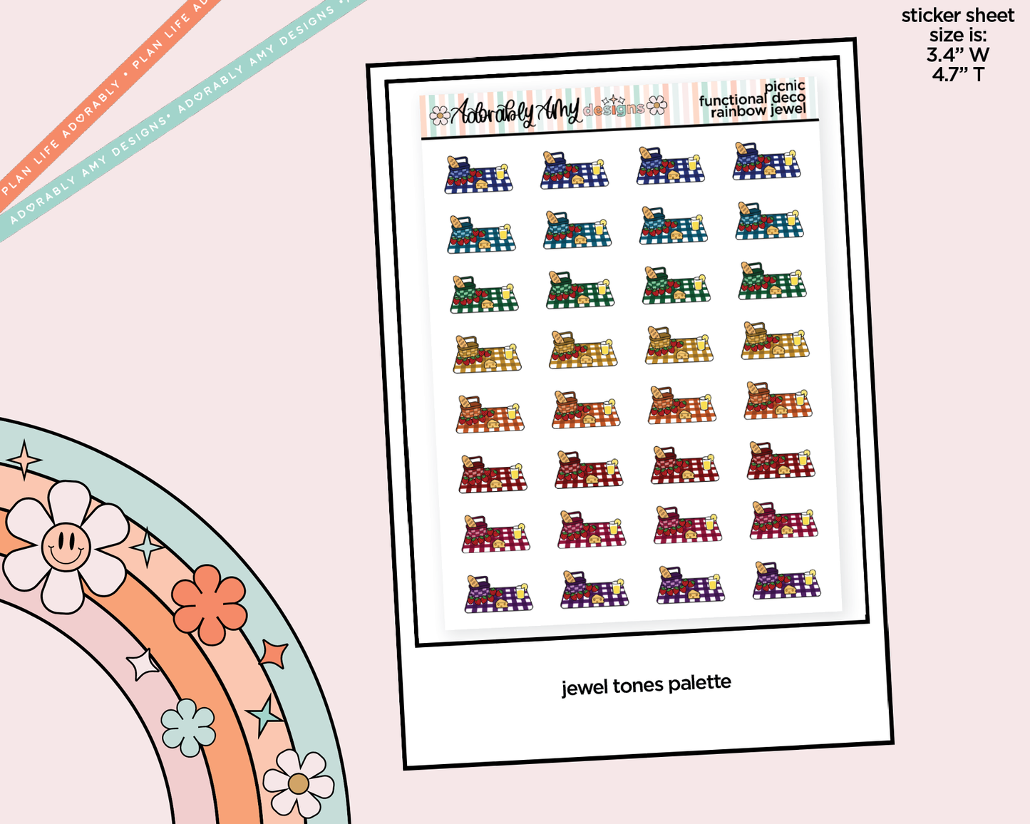 Rainbow Picnic - Have a Picnic Doodled Icon Stickers - Adorably Amy Designs