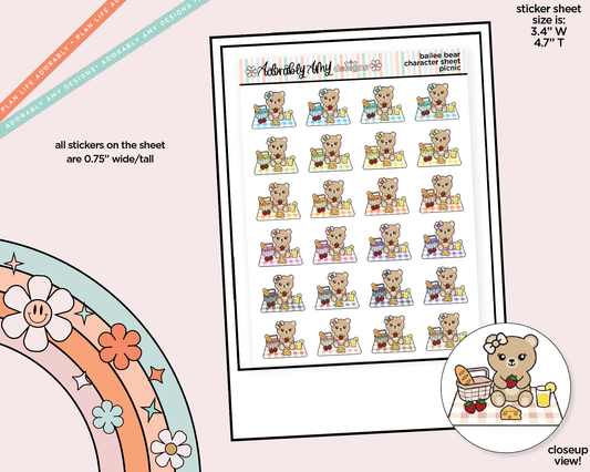 Bailee Bear Picnic - Go on a Picnic Decoration Character Planner Stickers - Adorably Amy Designs