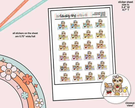 Snoozie Sloth Picnic - Go on a Picnic Decoration Character Planner Stickers - Adorably Amy Designs