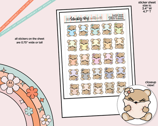 Bailee Bear Pillow Screams Decoration Character Planner Stickers - Adorably Amy Designs