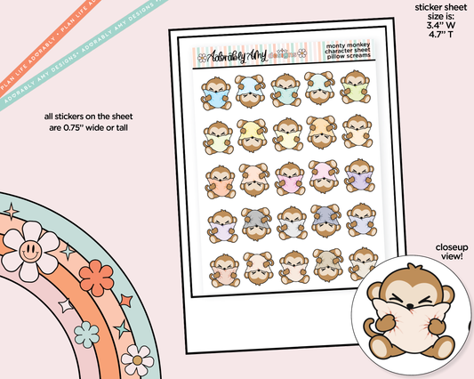 Monty the Monkey Pillow Screams Decoration Character Planner Stickers - Adorably Amy Designs