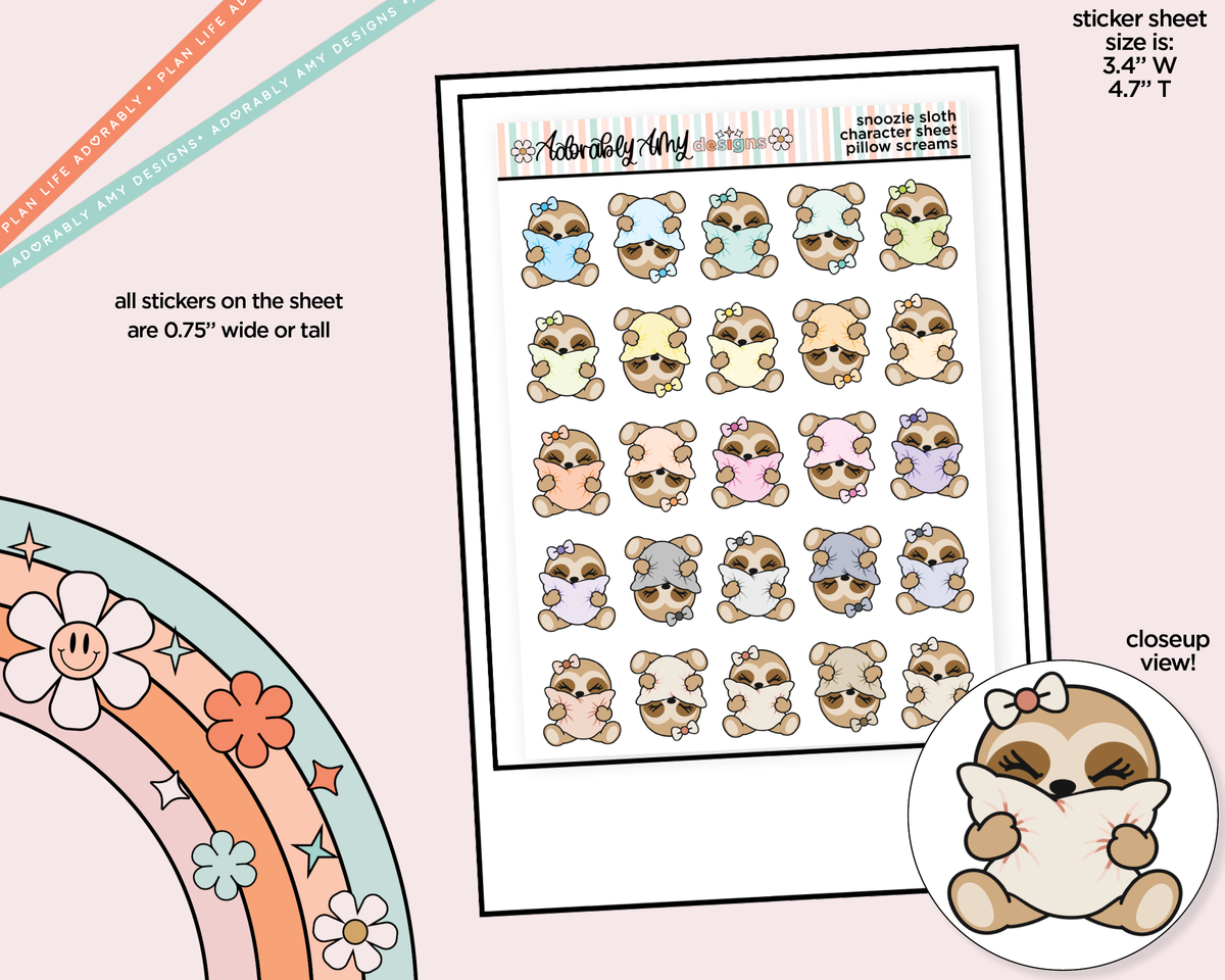 Snoozie Sloth Pillow Screams Decoration Character Planner Stickers - Adorably Amy Designs