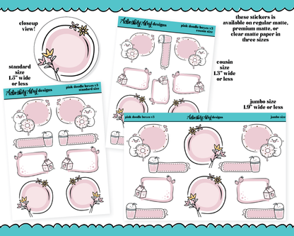 Hand Drawn Doodled Pink Boxes V3 - 3 Sizes Planner Stickers for any Planner or Insert