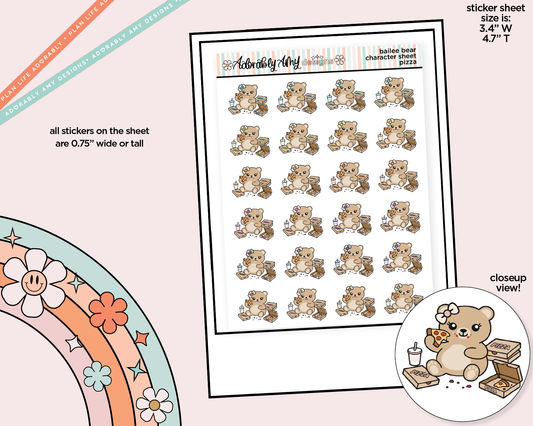 Bailee Bear Pizza Decoration Character Planner Stickers - Adorably Amy Designs