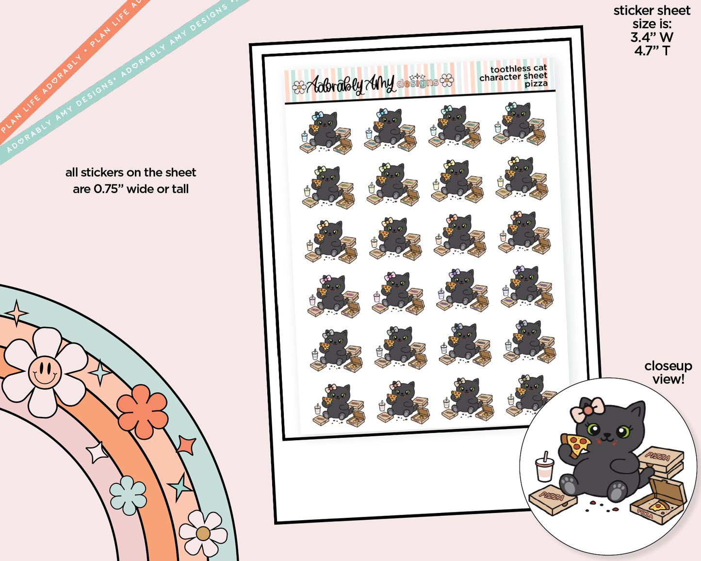 Toothless Cat Pizza Decoration Character Planner Stickers