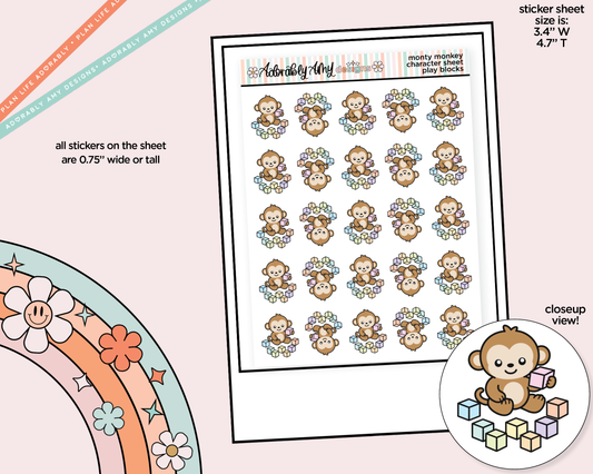 Monty the Monkey Play With Blocks Decoration Character Planner Stickers - Adorably Amy Designs