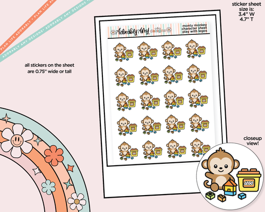 Monty the Monkey Plays With Legos Decoration Character Planner Stickers