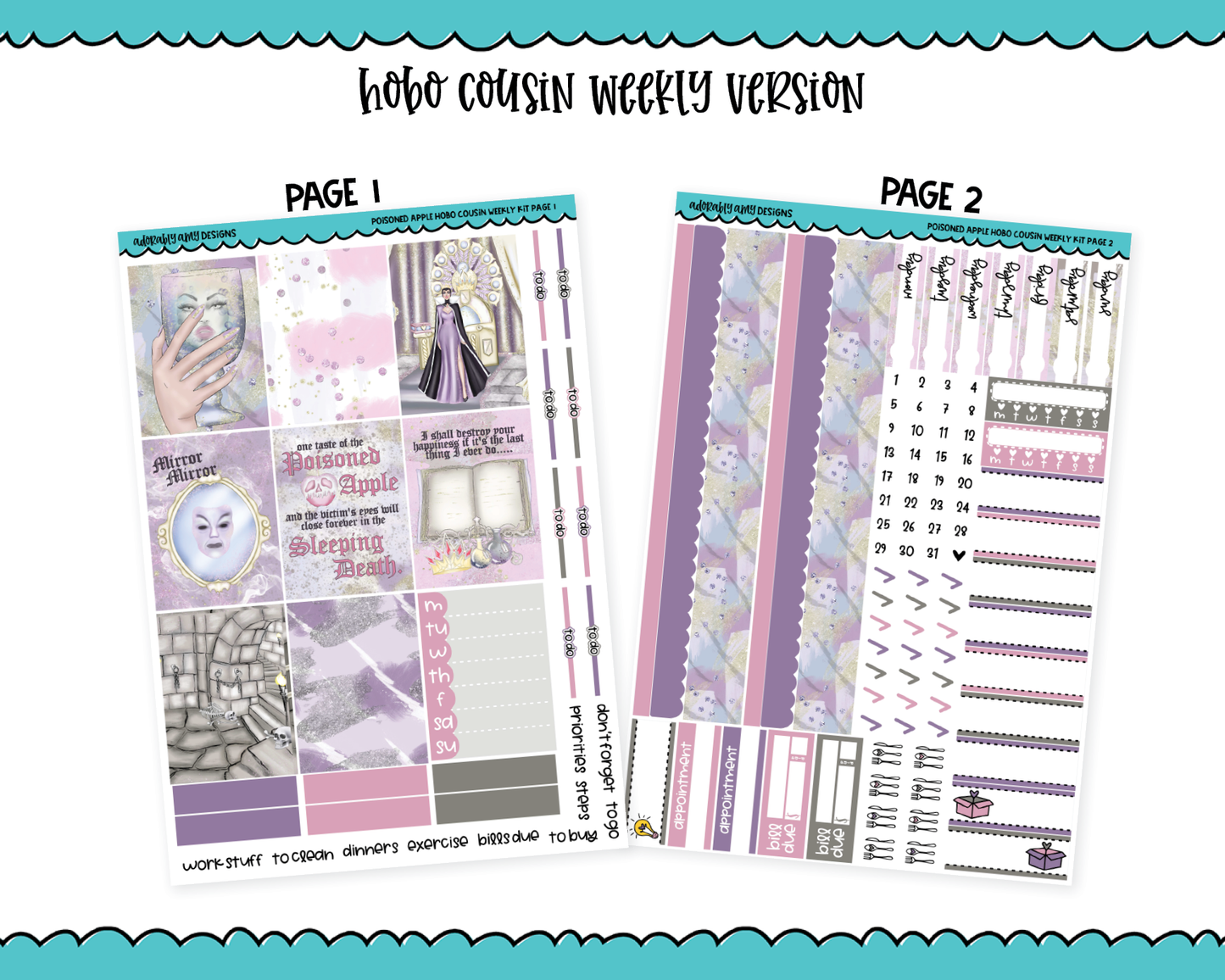 Hobonichi Cousin Weekly Poisoned Apple Evil Queen Themed Planner Sticker Kit for Hobo Cousin or Similar Planners