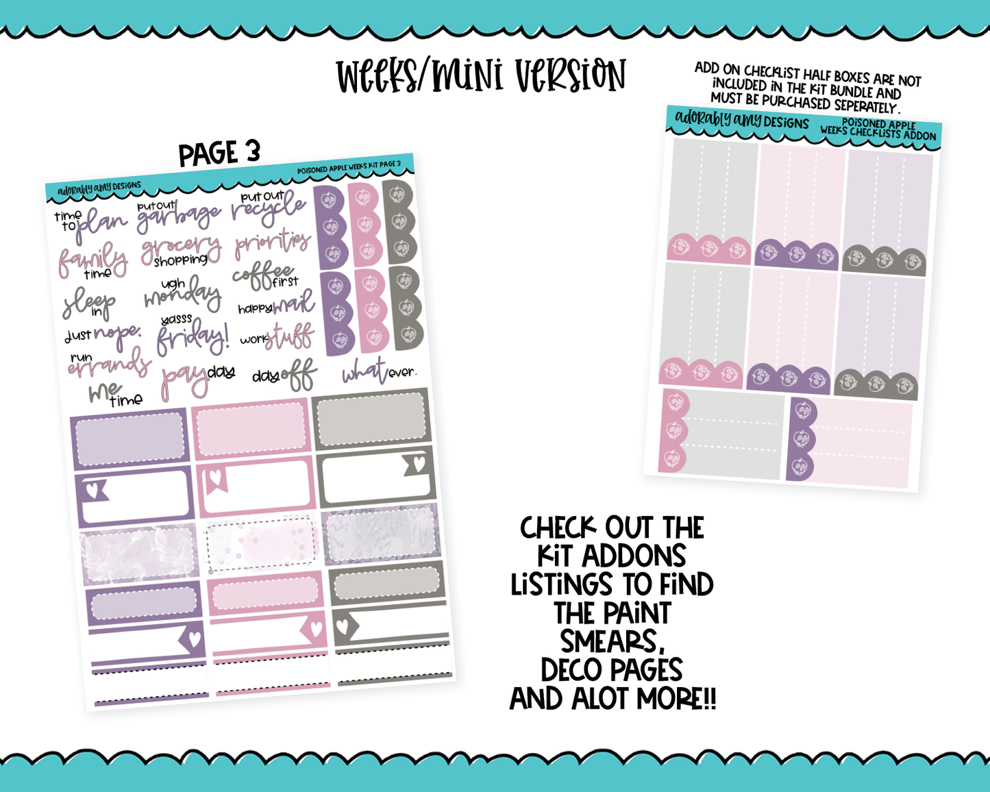 Mini B6 Poisoned Apple Evil Queen Themed Weekly Planner Sticker Kit sized for ANY Vertical Insert