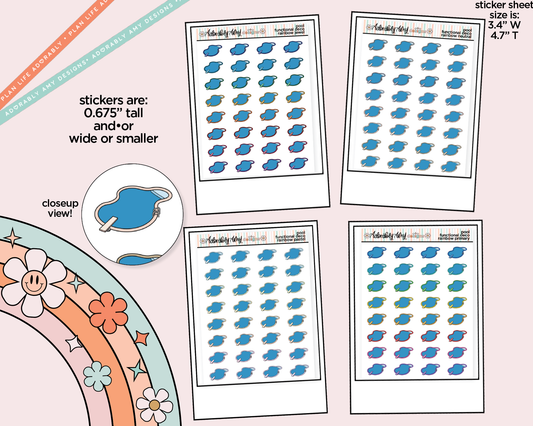 Rainbow Pool - Pool Day - Go Swimming Doodled Icon Stickers - Adorably Amy Designs