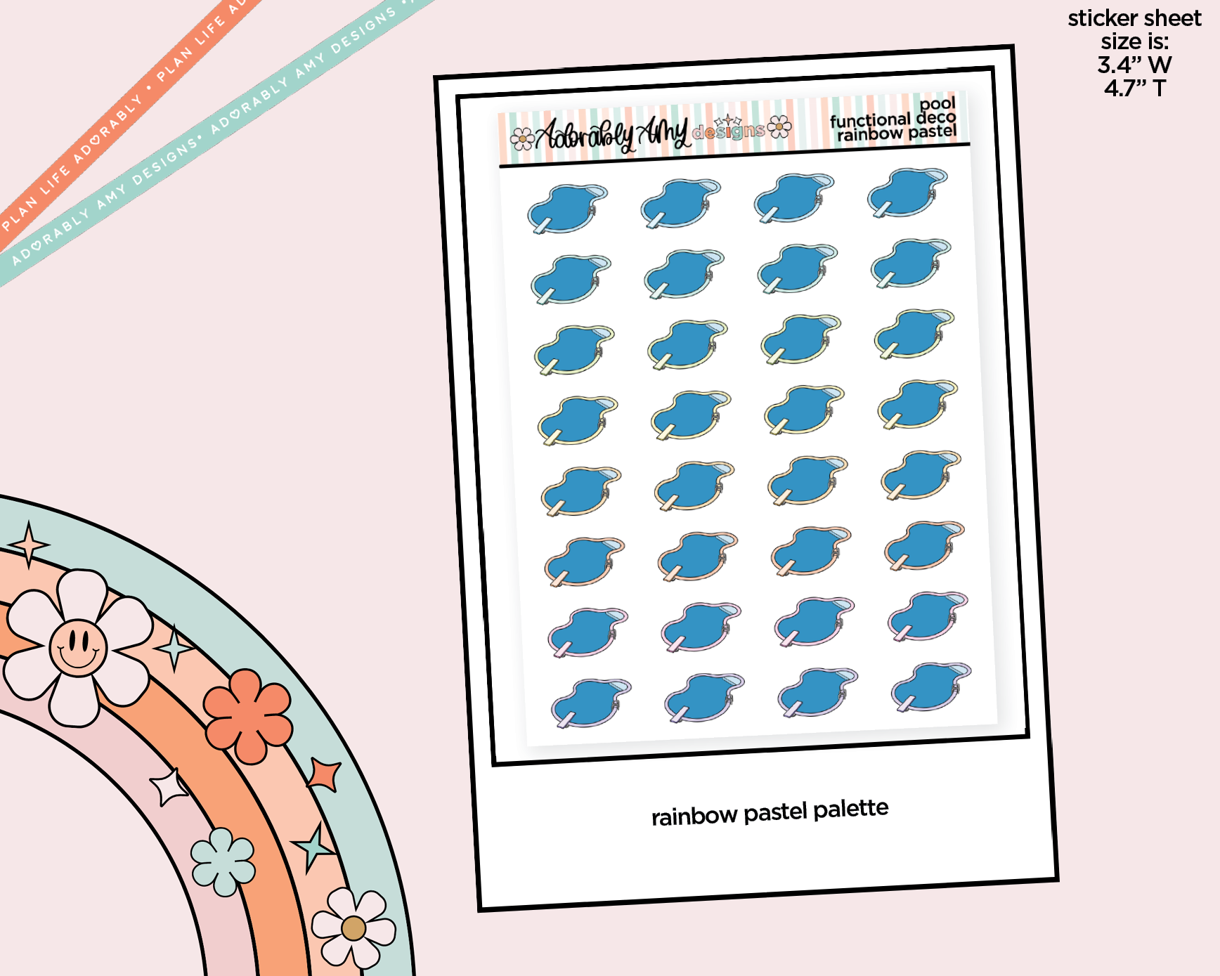 Rainbow Pool - Pool Day - Go Swimming Doodled Icon Stickers - Adorably Amy Designs