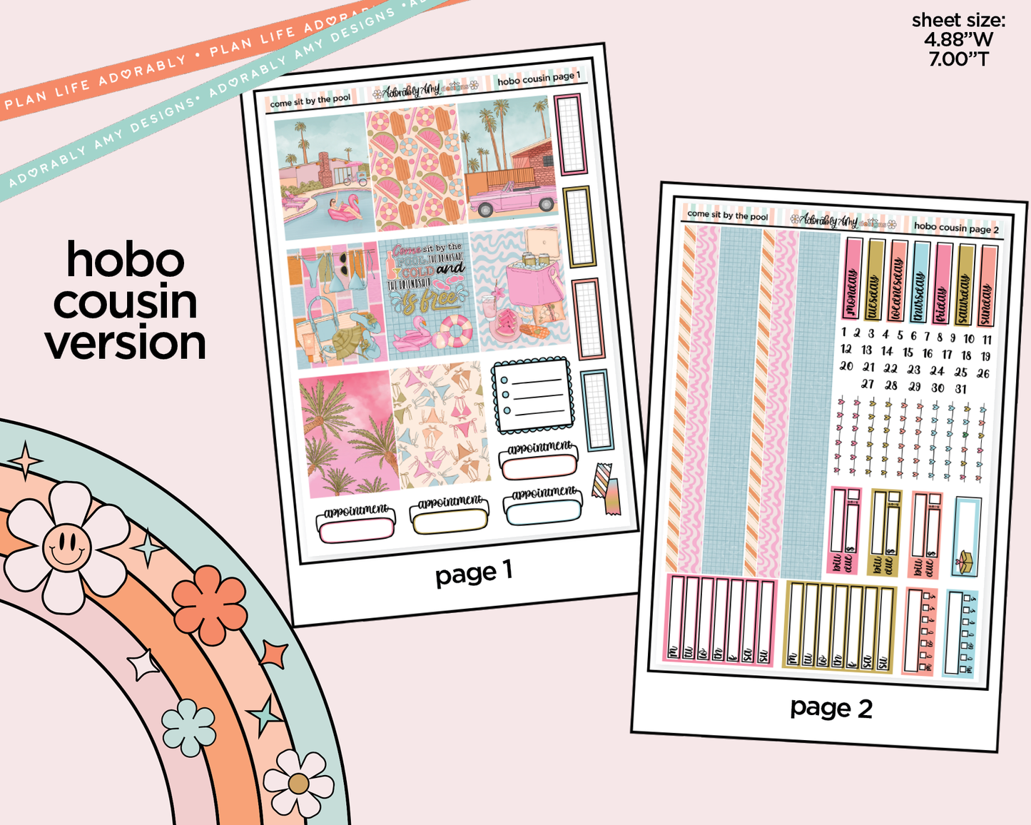 Hobonichi Cousin Weekly Come Sit by the Pool Planner Sticker Kit for Hobo Cousin or Similar Planners