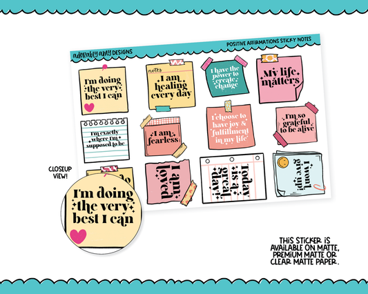 Positive Affirmation Sticky Notes Typography Sampler Planner Stickers for any Planner or Insert