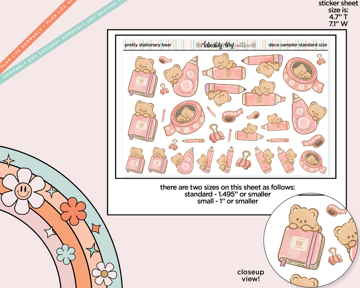 Pretty Stationary Bears Deco Stickers in Multiple Sizes Decorative Planner Stickers - Adorably Amy Designs