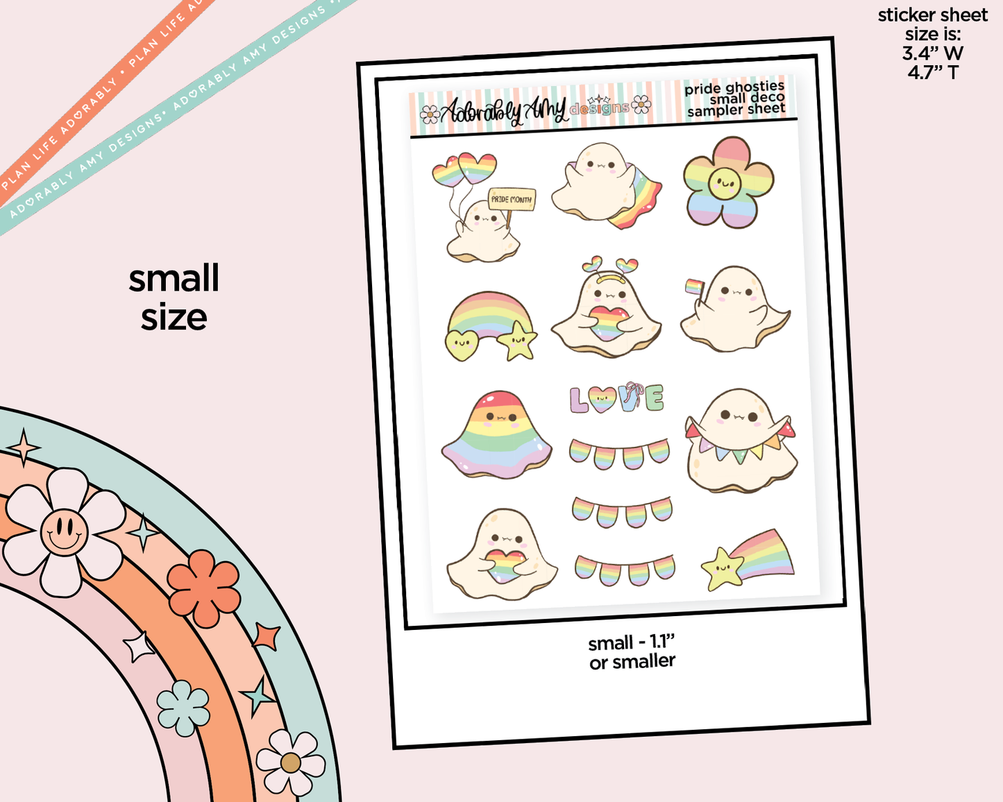Pride Ghosties Kawaii Deco Samplers in 3 Sizes Decorative Planner Stickers - Adorably Amy Designs