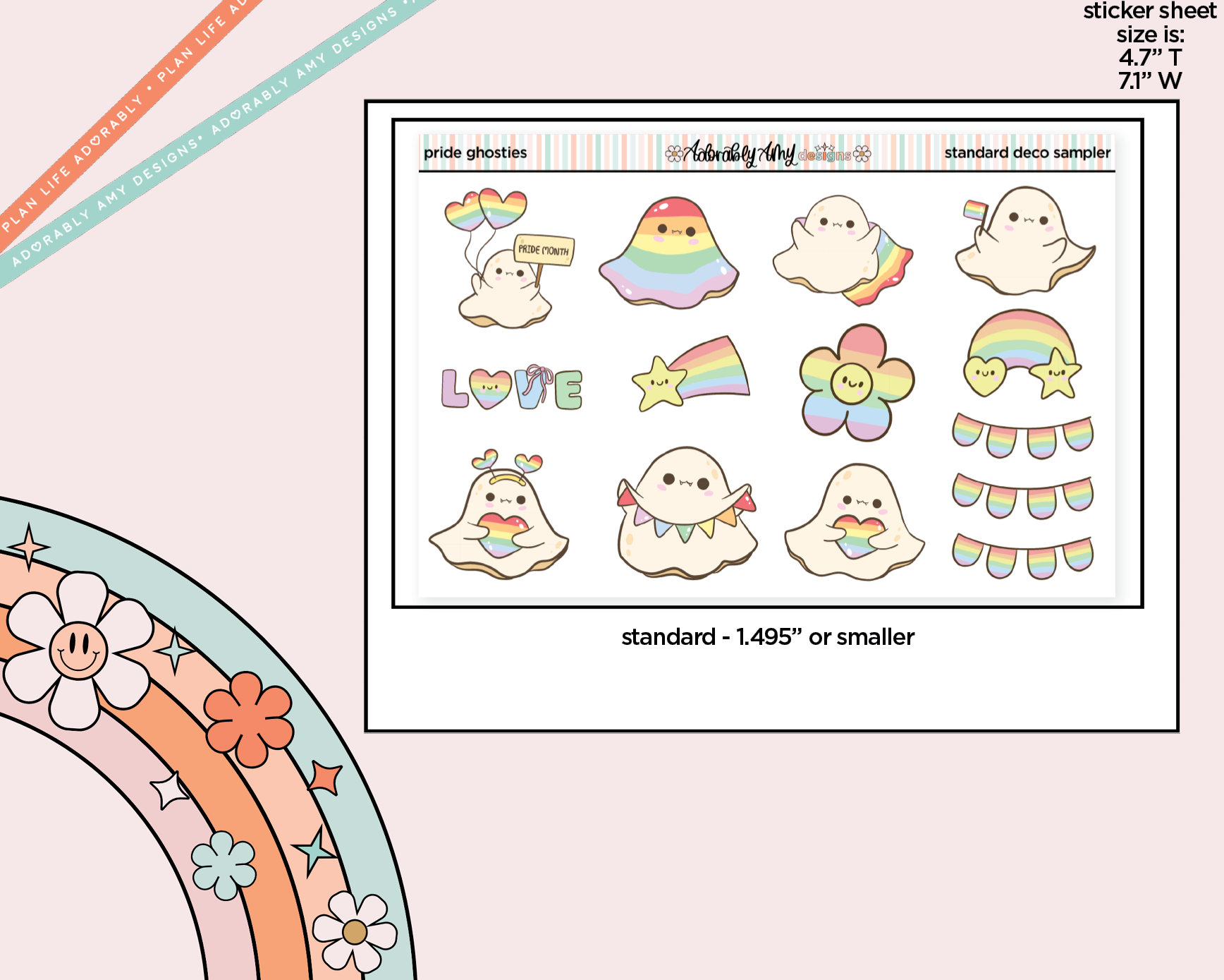 Pride Ghosties Kawaii Deco Samplers in 3 Sizes Decorative Planner Stickers - Adorably Amy Designs