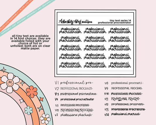 Foiled Tiny Text Series - Professional Procrastinator Checklist Size Planner Sticker Sheet - Adorably Amy Designs