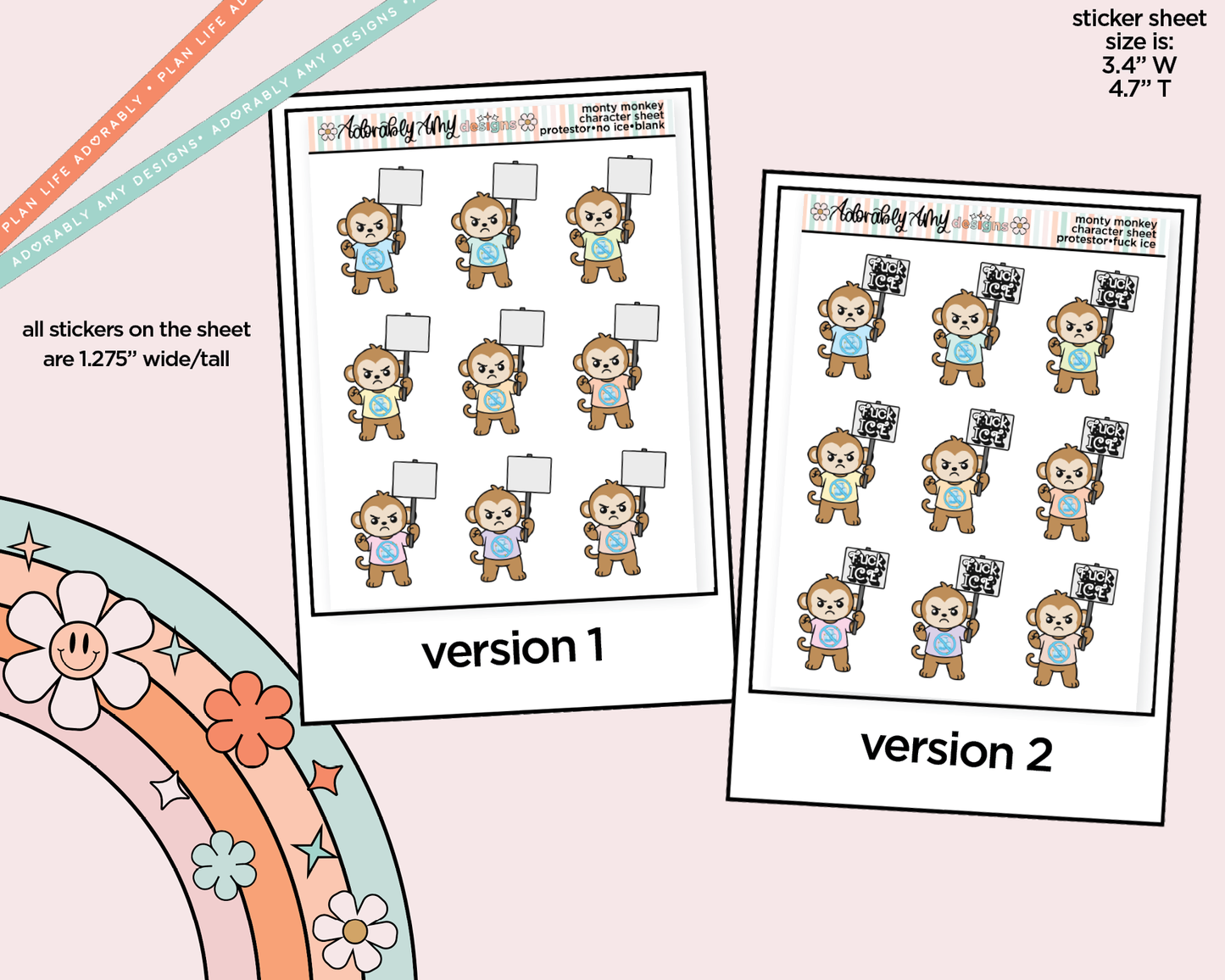 Monty the Monkey Protestor - No Ice Decoration Character Planner Stickers