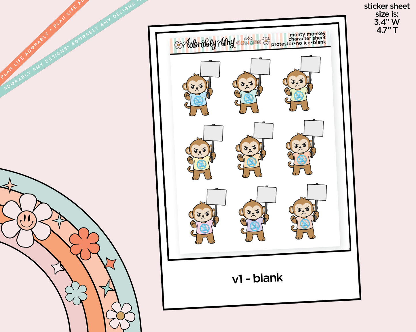 Monty the Monkey Protestor - No Ice Decoration Character Planner Stickers