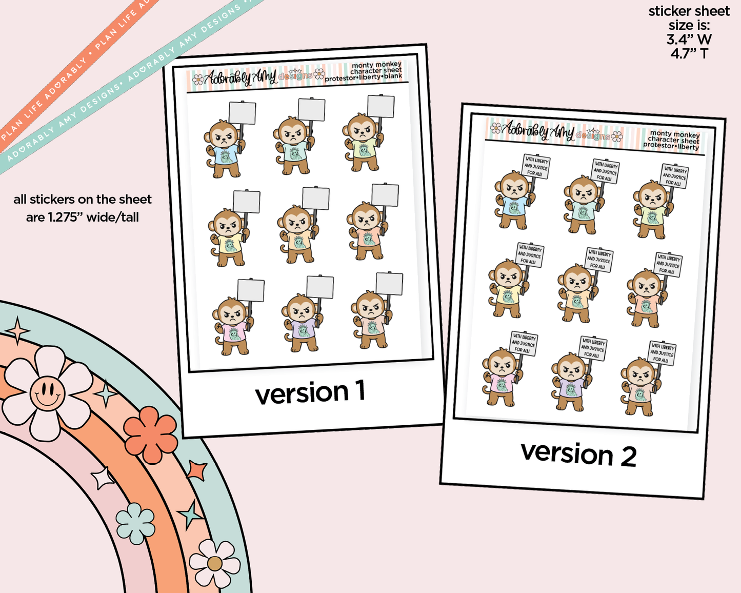 Monty the Monkey Protestor - Liberty and Justice Decoration Character Planner Stickers