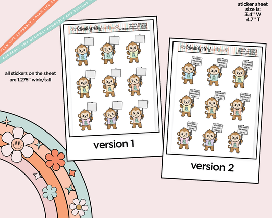 Monty the Monkey Protestor - Liberty and Justice Decoration Character Planner Stickers - Adorably Amy Designs