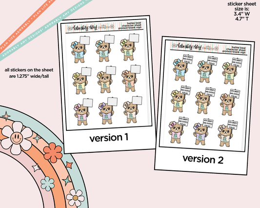Bailee Bear Protestor - Liberty and Justice Decoration Character Planner Stickers - Adorably Amy Designs