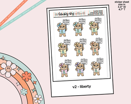 Bailee Bear Protestor - Liberty and Justice Decoration Character Planner Stickers - Adorably Amy Designs