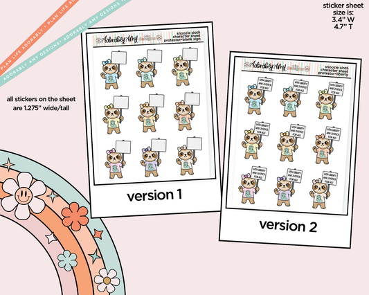 Snoozie Sloth Protestor - Liberty and Justice Decoration Character Planner Stickers - Adorably Amy Designs