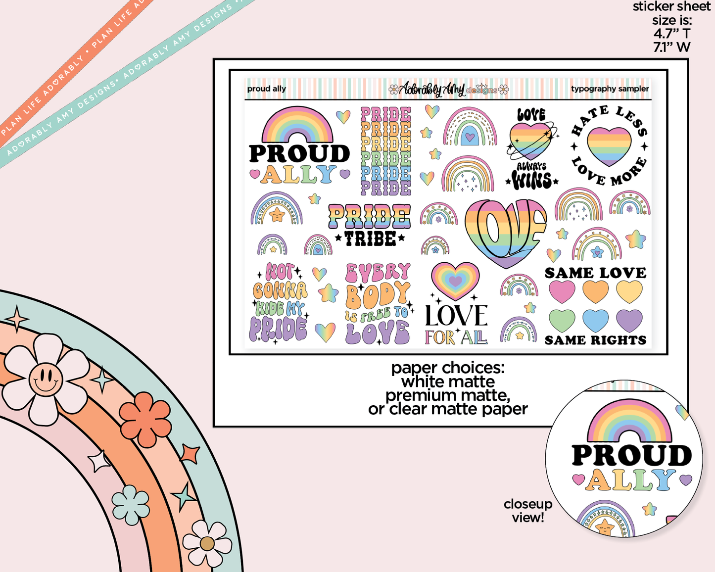 Proud Ally Deco Typography Sampler Planner Stickers