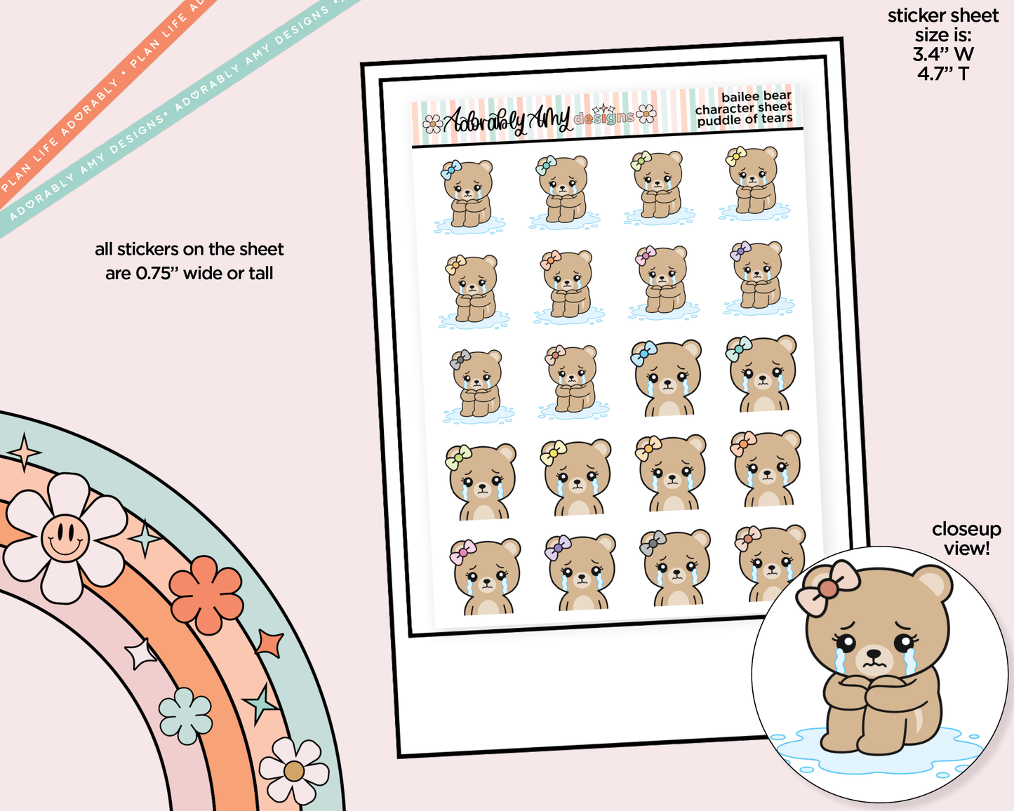 Bailee Bear Puddle of Tears Decoration Character Planner Stickers