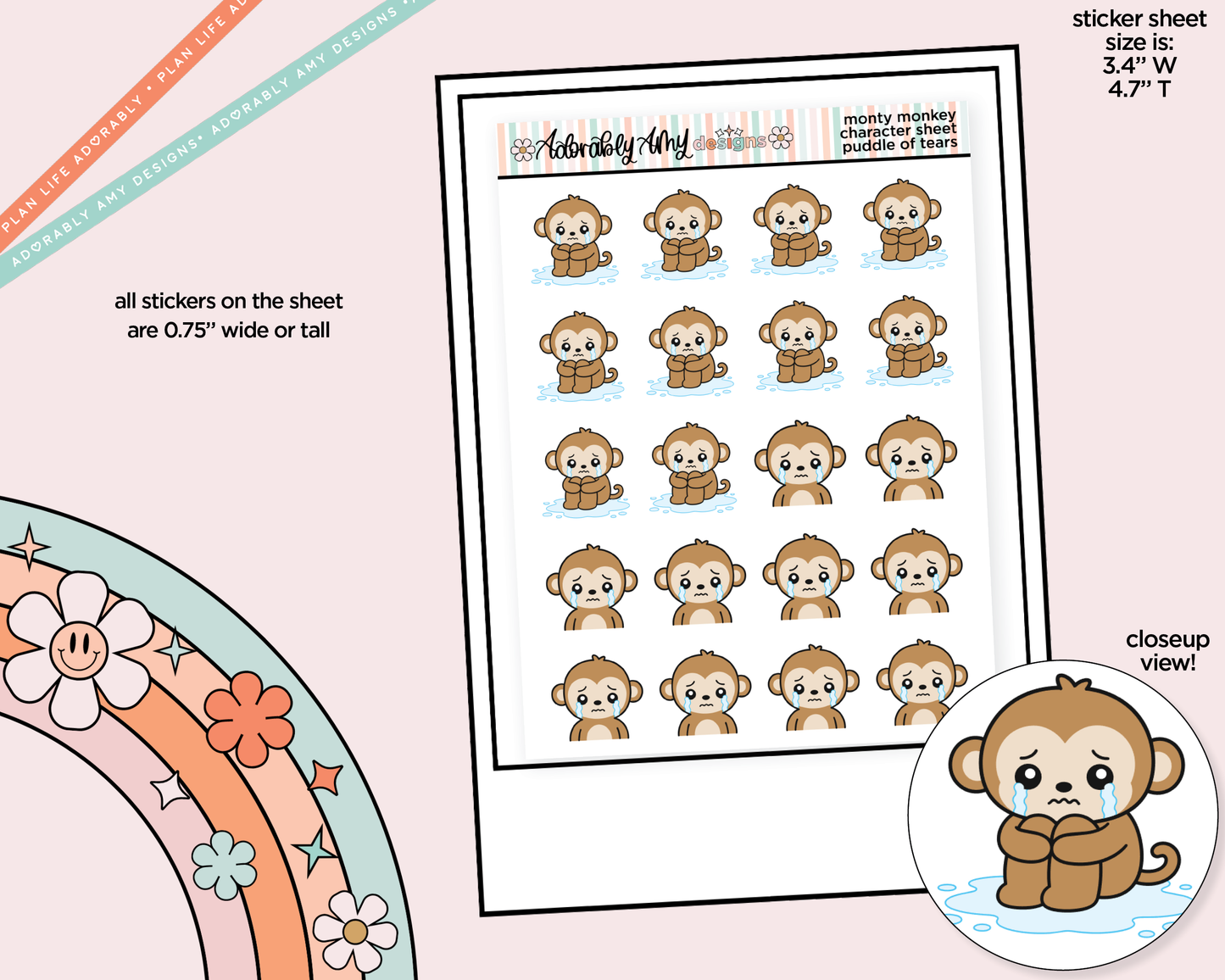 Monty the Monkey Puddle of Tears Decoration Character Planner Stickers