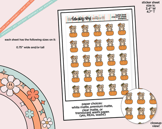 Bailee Bear Pumpkin Sitting Decoration Planner Stickers for any Planner or Insert