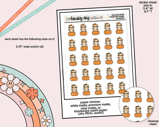 Snoozie Sloth Pumpkin Sitting Decoration Planner Stickers for any Planner or Insert